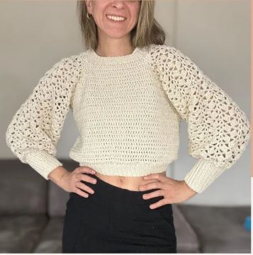 Olivia Crochet Top Pattern – Handmade Sweater with Puff Sleeves
