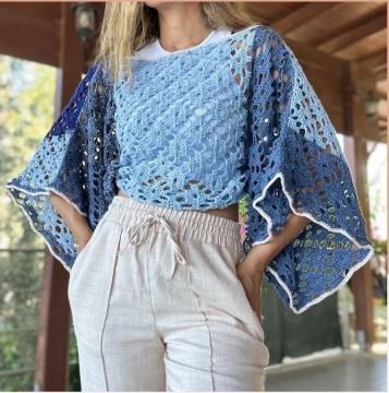 Aria Filet Crochet Top Pattern – Wide Sleeve Boho Pullover