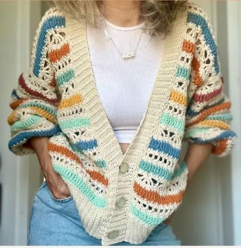 Cassia Cardigan Crochet Pattern – Boho Striped Crochet Sweater